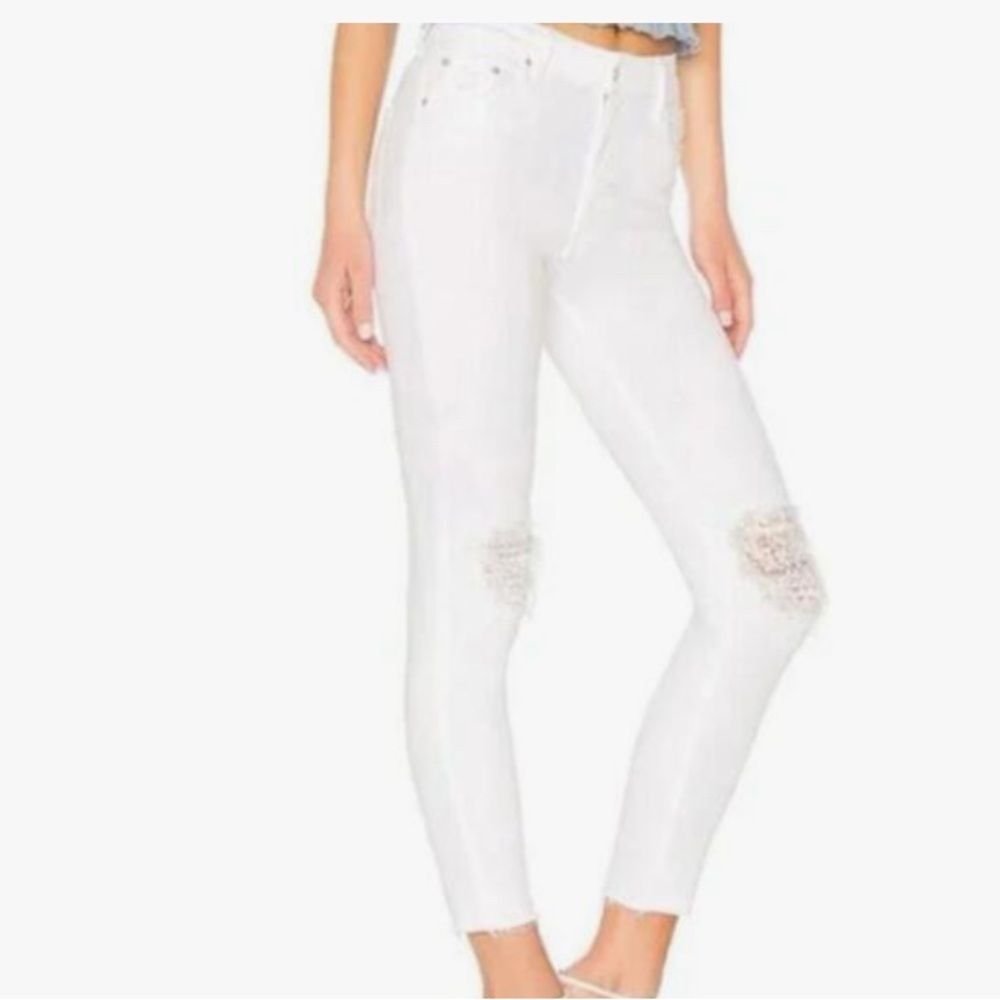MOTHER Looker High Waist Ankle Frey Little Miss Lacy Size 31 White